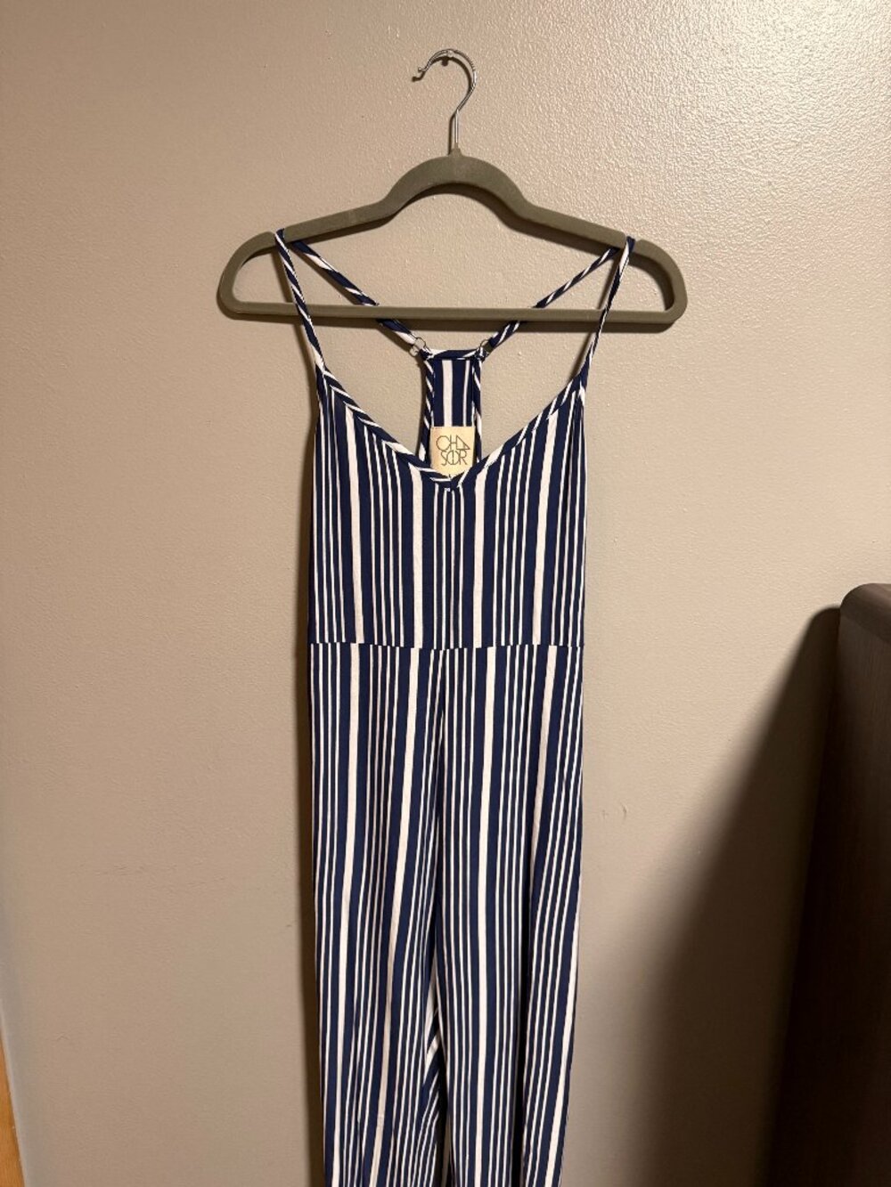 NWT Chaser Blue & White Striped Wide Leg Jumpsuit Size Large
